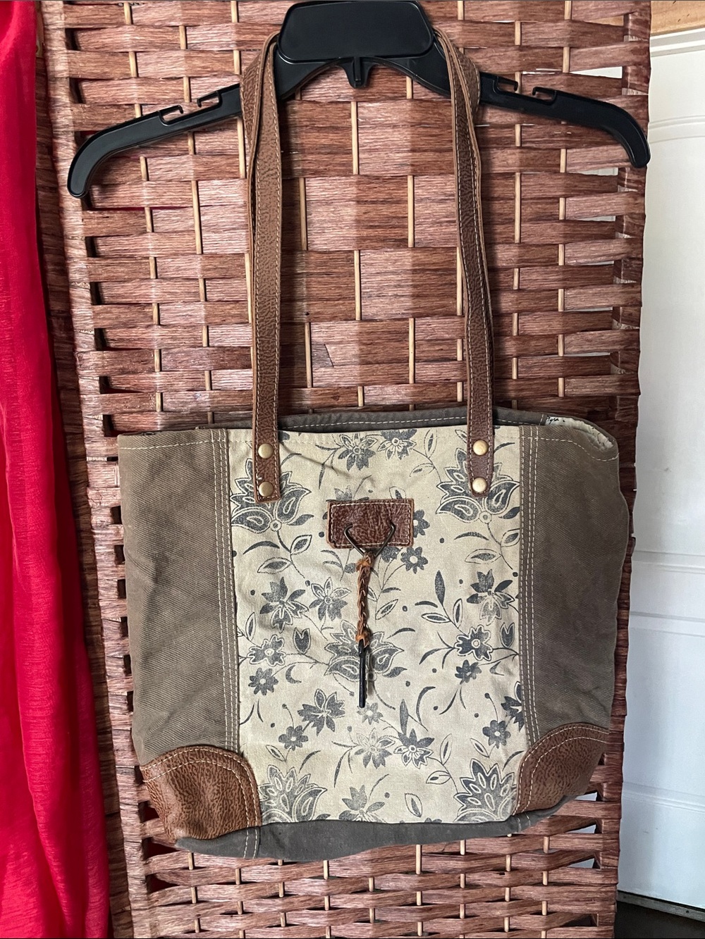 Myra Bag Floral Canvas Tote with Brown Leather Trim